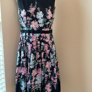 Talbots Black Dress with Pink and Purple Floral Design